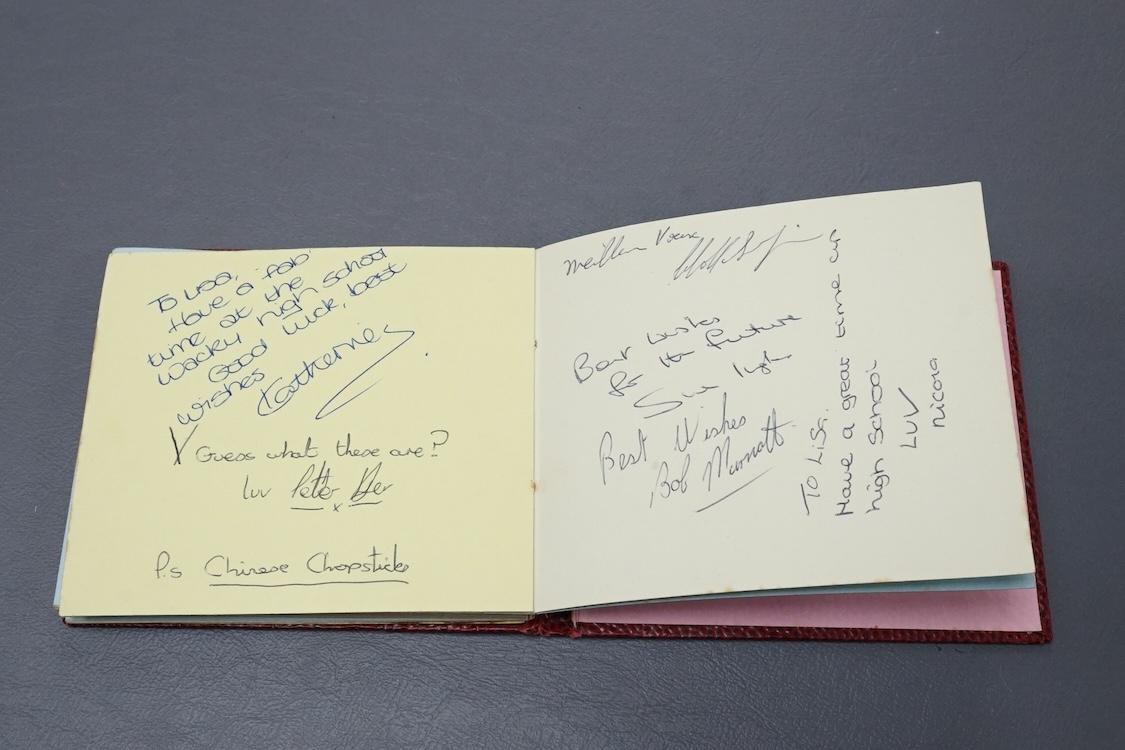 A 1960s autograph book including a page with all four The Beatles signatures, all in contrasting ball point pen, together with a number of other signatures later in the album, following a number of blank leaves, includin